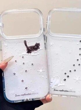 ins冬日雪地小猫咪适用苹果17promax手机壳华为pura80新款iPhone16/15plus卡通vivox300情侣OPPO小米17promax