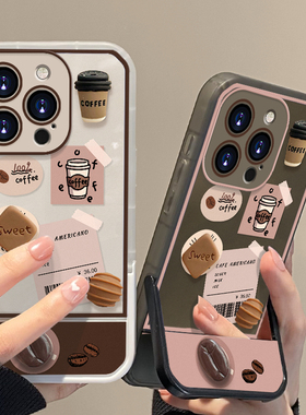 咖啡适用opporeno10手机壳a97隐形支架reno9/8/7/6/5/4/3/2z新款a58x/a57/a55超火findx6女a93/a92s情侣a1pro