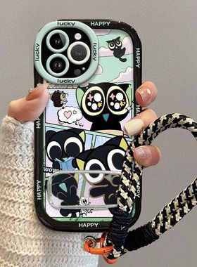 可爱罗小黑适用苹果17promax手机壳华为pura80新款iPhone16卡通OPPOreno14全包vivos30promini情侣红米k80pro