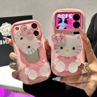 化妆镜kt猫镜子支架适用苹果17promax手机壳iPhone16Plus新款 华为p80可爱OPPOreno15小米17荣耀500女vivox300