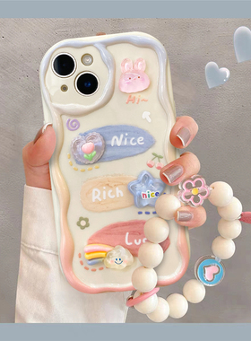 颜料公仔适用vivos17t手机壳x90/x80新款波浪iqooneo8立体s16/s15/s12/s9e卡通y78+高级感x70/x60/x30pro情侣