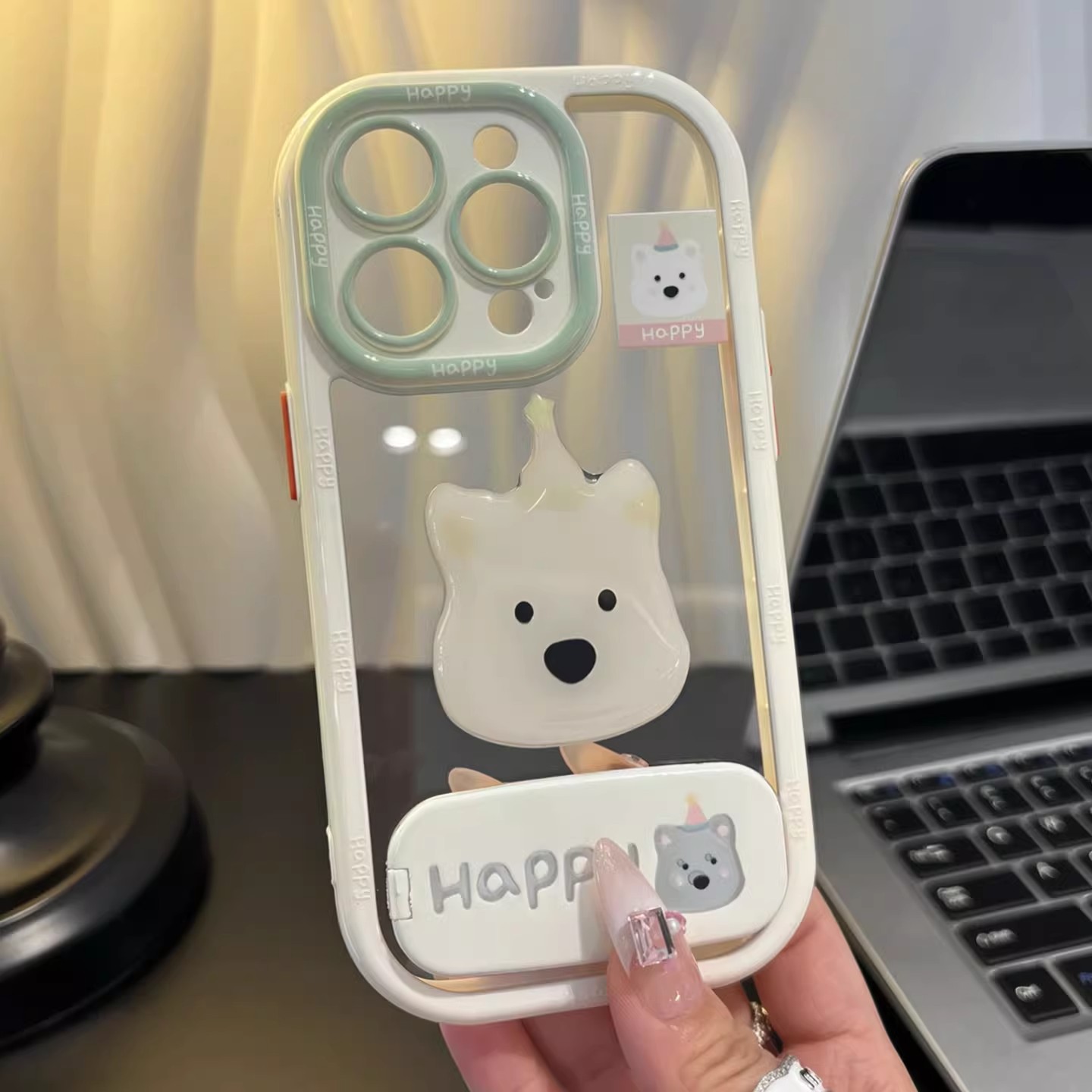 抹茶西高地镜面支架适用苹果16promax手机壳iPhone15新款vivos20华为pura70可爱OPPOreno13奶油y53s小米15pro