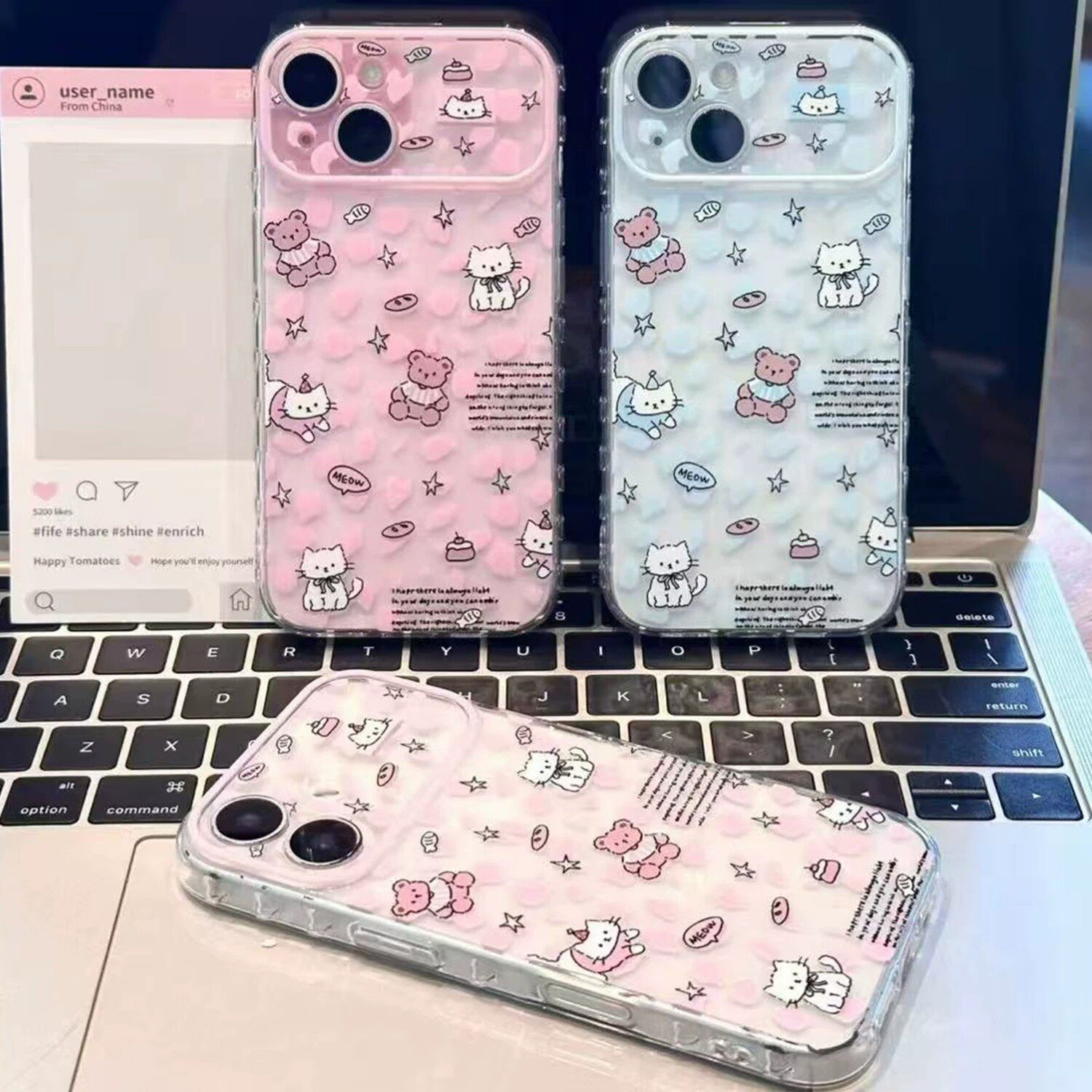 粉豹纹猫咪小熊适用苹果17手机壳