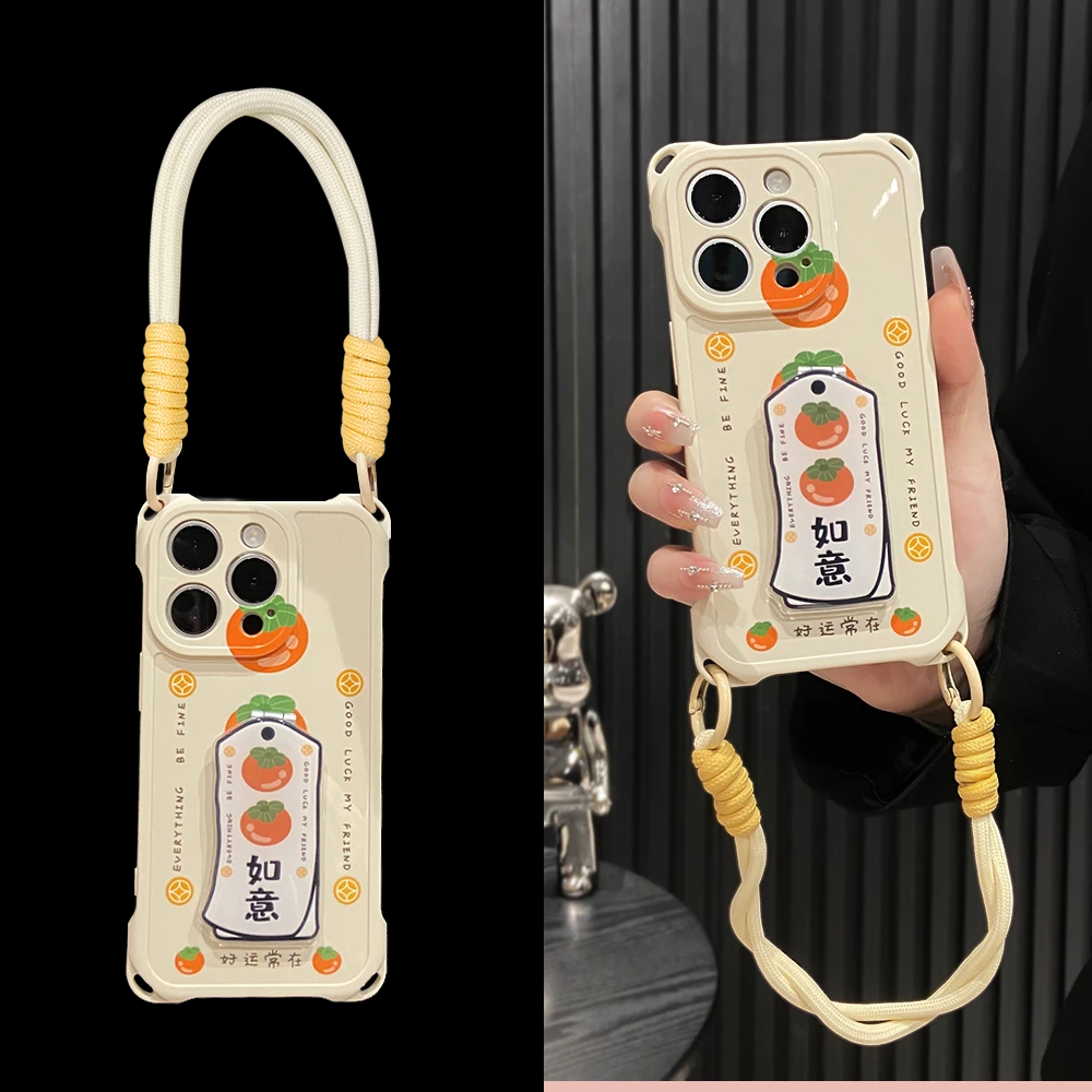 柿柿如意适用苹果16PROMAX手机壳iPhone15新款华为mate70卡通pura70情侣vivos20斜挎OPPOreno13红米note14pro