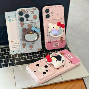 大嘴猫镜子支架适用苹果17手机壳iPhone16/15/14新款vivo华为pura90卡通OPPOreno15荣耀600爱心视窗s50小米17