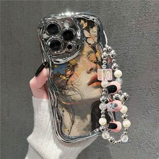电镀银油画少女适用苹果15Promax手机壳iPhone14 12MINI网红11pro艺术xsmax小众7p 8plus闺蜜se3 2防摔 13新款