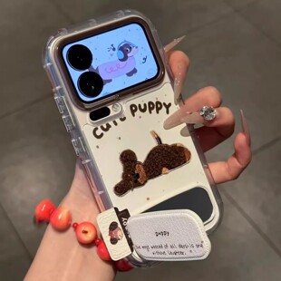 情侣冬季刺绣小狗适用苹果17手机壳iPhone16/15/14PROMAX新款vivo华为Mate80可爱Nova14透明Reno15保护套X300