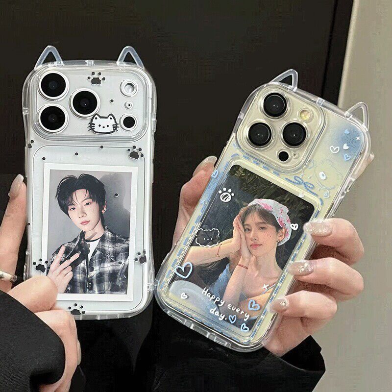 猫耳朵可放照片适用苹果17手机壳iPhone16/15/14PROMAX新款vivox200透明reno15华为mate80简约红米k90情侣p70