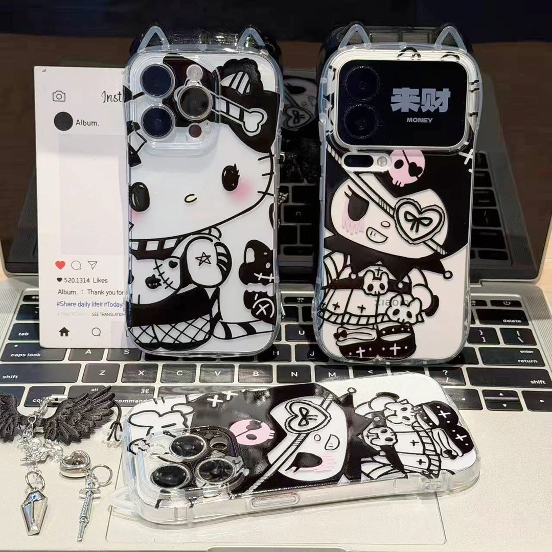 暗黑翅膀猫咪适用苹果17手机壳iPhone16/15promax新款vivox300猫耳朵reno15/14/13华为p80透明红米turbo4pro