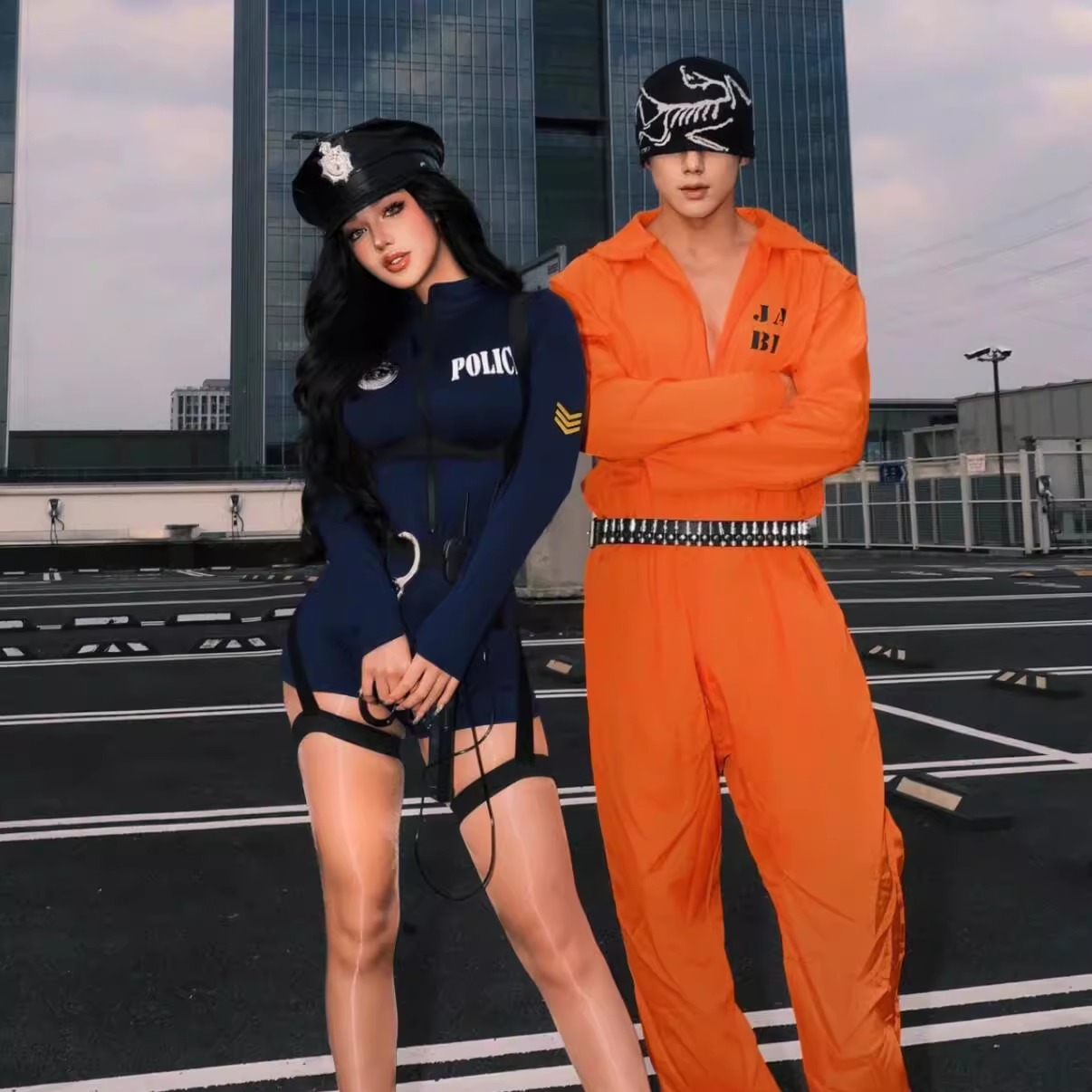 美式囚服囚犯cos犯人情侣cosplay服装万圣节角色扮演衣服女性感男