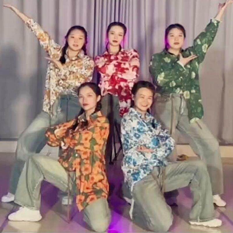 青苹果乐园演出服成人年会怀旧复古港风女长袖花衬衫男款舞蹈服装