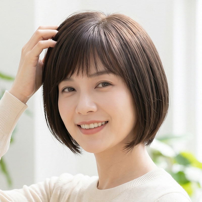 女中波波头奶奶自然风妈妈假发图片