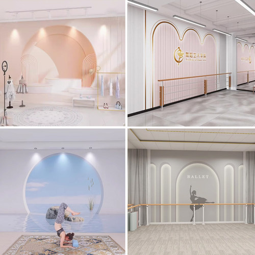 空间延伸3d壁布瑜伽舞蹈教室壁纸