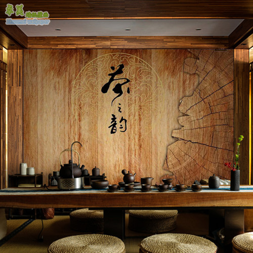 现代中式禅意古典茶室背景墙布