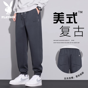 花花公子男士休闲裤2025新款宽松工装束脚加绒卫裤运动裤子男秋冬