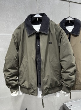 2025秋冬新款男士羽绒服翻领假两件保暖夹克流行青年宽松外穿上衣