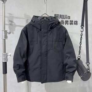 男士秋冬新款休闲二棉外套青年宽松百搭时尚潮流连帽加厚保暖上衣