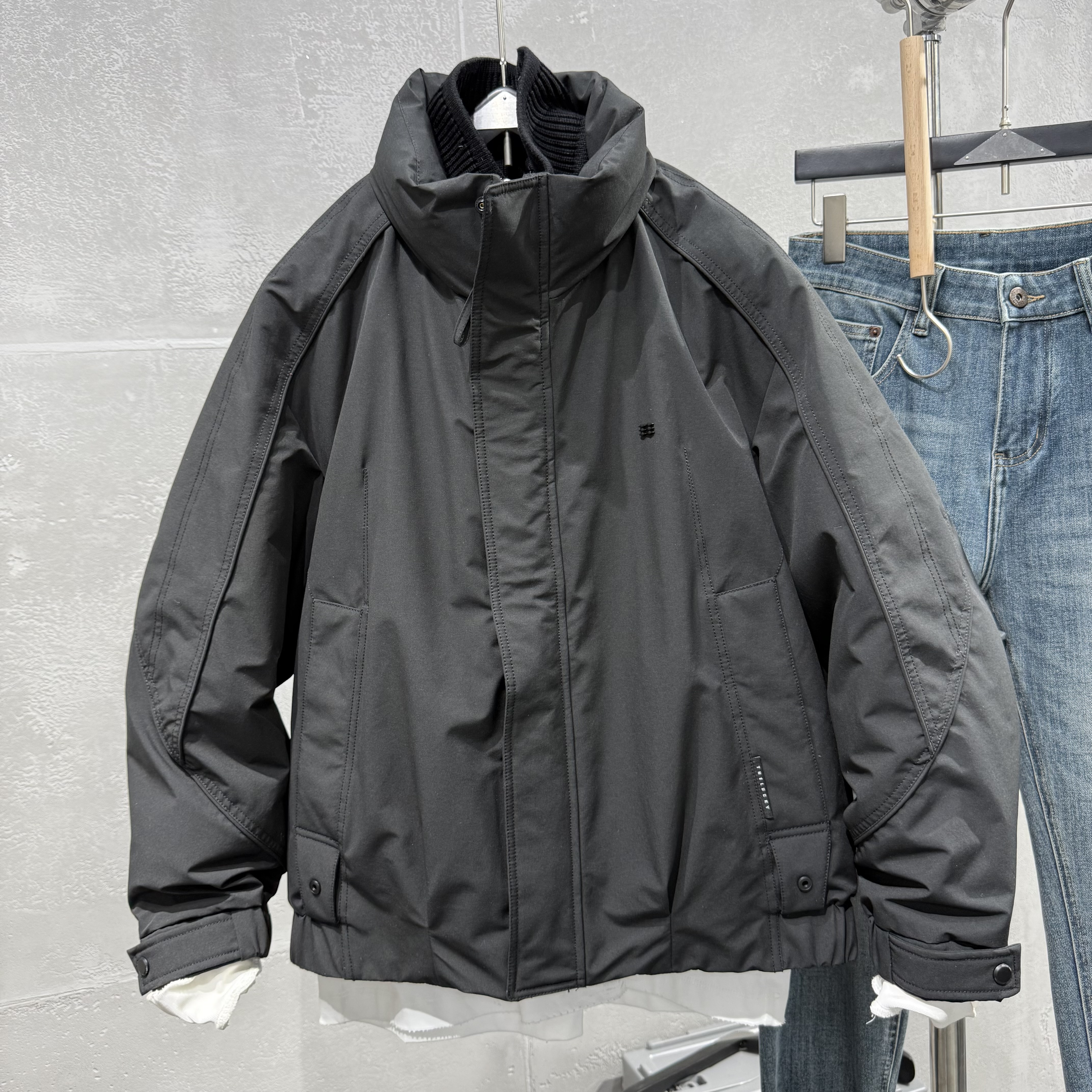 男士冬季假两件立领羽绒服