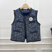 饰无袖 十三行2025秋冬新款 小香风粗花呢圆领马甲立体花装 背心外套