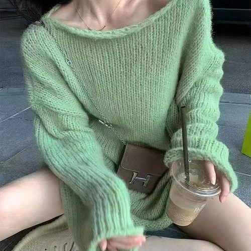 松弛感毛衣一字领宽松