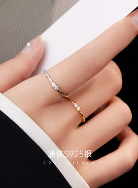 S925银细款麻花锆石戒指