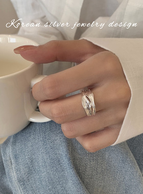 银s999纯银褶皱条纹戒指/指环