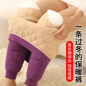 女款德容棉裤加绒加厚加护膝冬季新款发热内穿打底高腰抗寒保暖裤