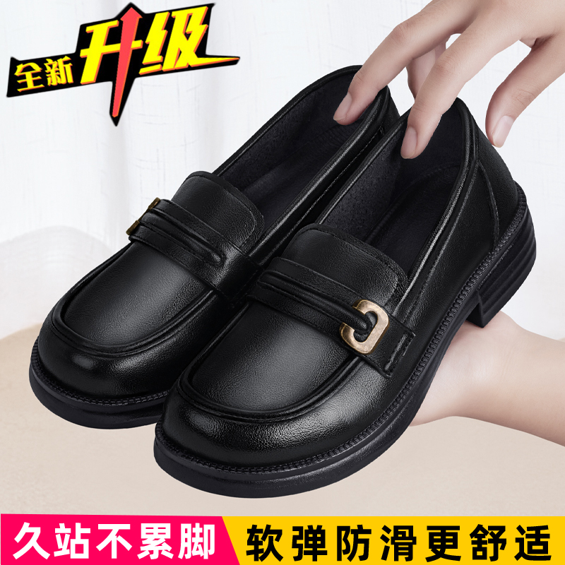 噫尔糠女2025新款黑色老北京布鞋软底不累脚厚底乐福鞋防滑小皮鞋