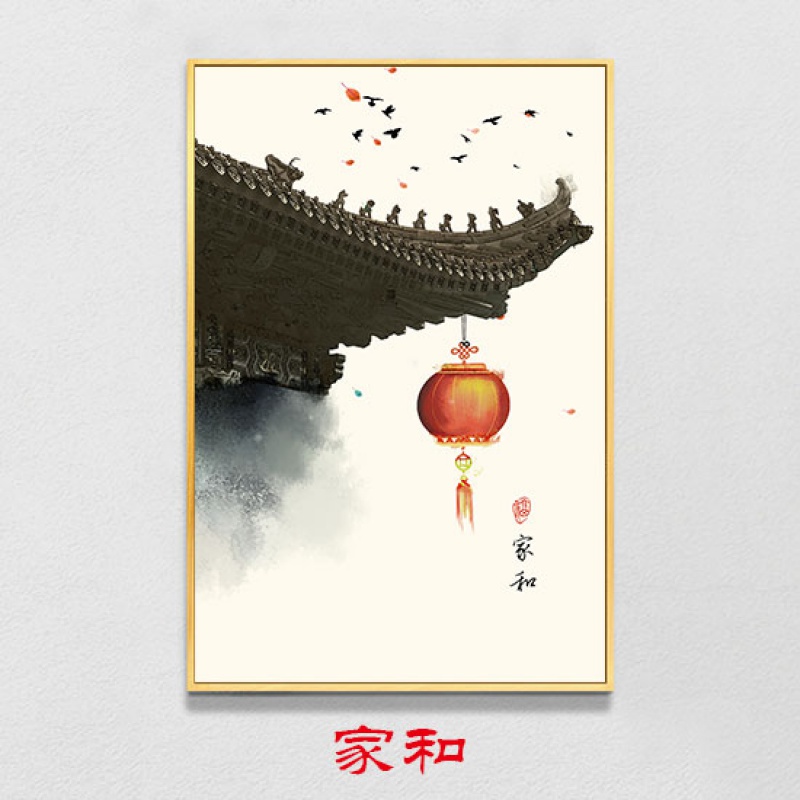 自粘式新中式 民俗 古风水彩徽式建筑国画装饰画画芯微喷水墨打印