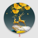 发财树 简约 麋鹿森林轻奢圆形画心油画布高清喷绘 新中式 自粘式