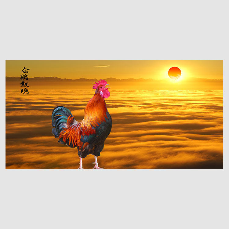 横版公鸡报春图金鸡 防水油画布高清喷绘自沾画布 定制卧室画芯