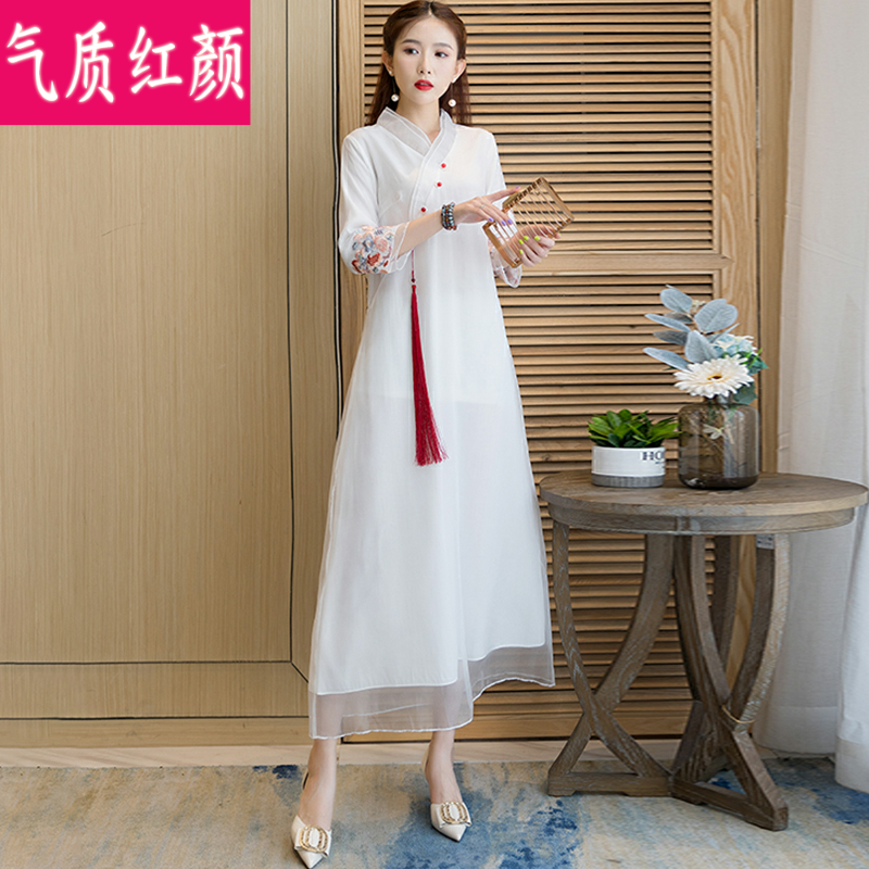 古风女装禅意茶艺服装改良唐装汉服旗袍中国风仙气白色连衣裙女夏