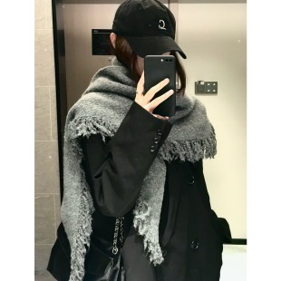 流浪废土 高品质含羊毛流苏三角巾百搭秋冬保暖ins围脖设计感围巾