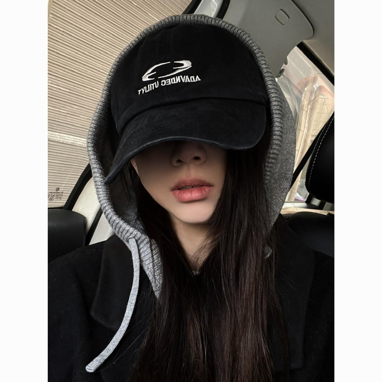 小众暗黑机能风潮牌感大头围显脸小棒球帽加长帽檐沿软顶鸭舌帽子
