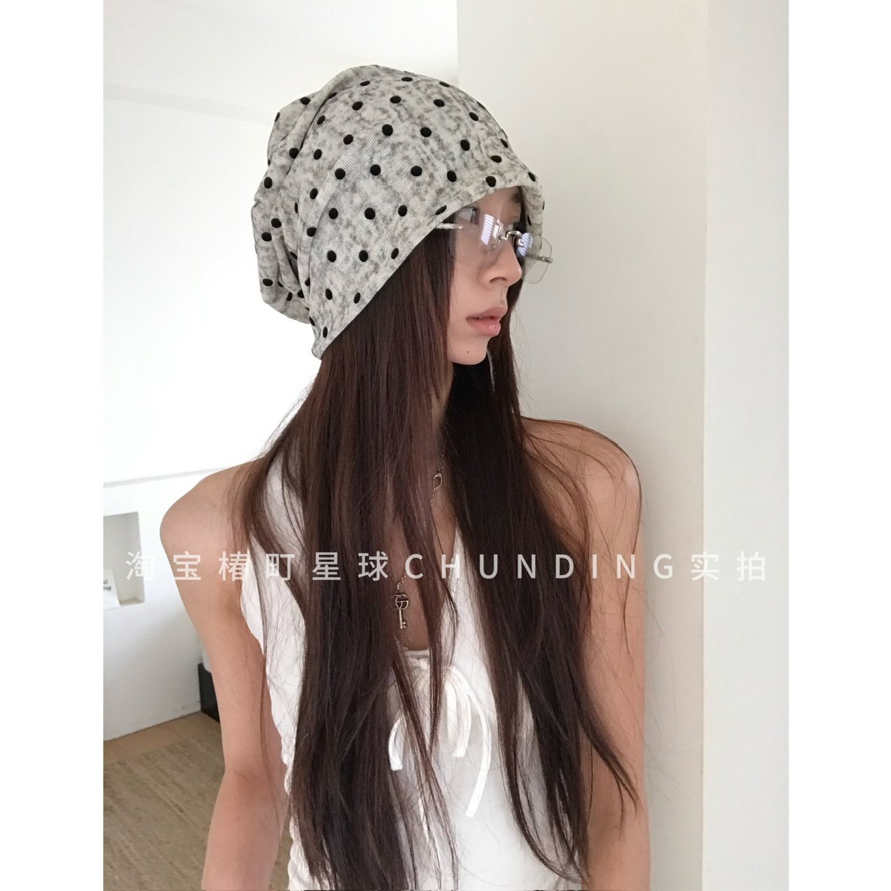 时髦波点堆堆帽女轻薄透气网纱春夏显脸小套头帽韩系ins大头冷帽