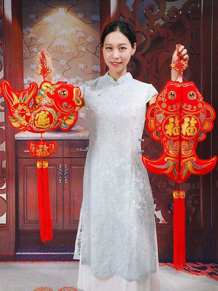 中国结对福字鱼门上挂件双面装饰双鱼客厅挂饰结婚乔迁年年有余小