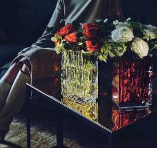 水晶花瓶卢索扁方家居装 饰品轻奢摆件插花器巴卡璀璨拉水晶花瓶