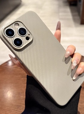 全包防指纹适用苹果16promax手机壳iphone15新款钛灰色超薄磨砂14pro碳纤维纹12PM简约16plus高级感13保护壳