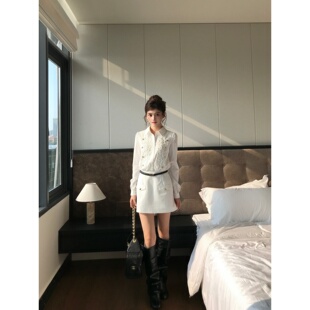 越韩小鱼Musefish 法式氛围 高级白色衬衣连衣裙女气质拿破仑短裙