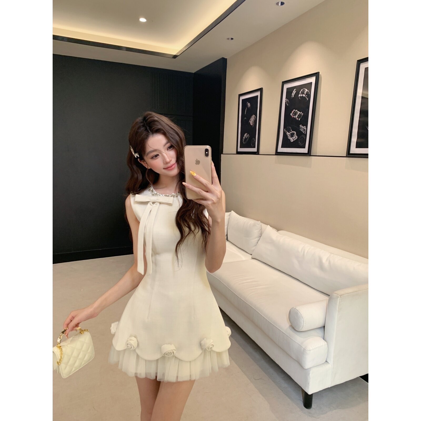 越韩小鱼Musefish 花神降临 千金名媛风镶钻连衣裙立体花朵短裙女