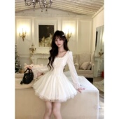 法式 版 重工裙网纱蓬蓬连衣裙 纱与芭蕾白色长袖 越韩小鱼Musefish