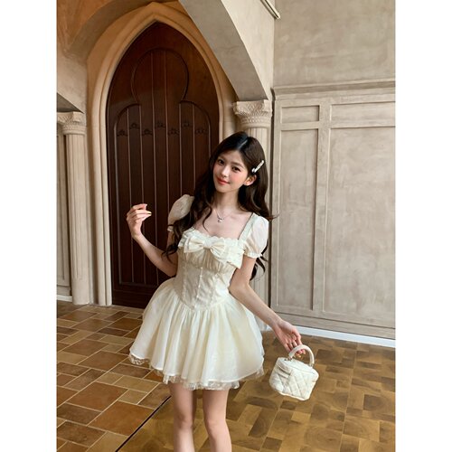 越韩小鱼Musefish 绵绵奶糕 法式甜美泡泡袖公主蓬蓬连衣裙子女夏