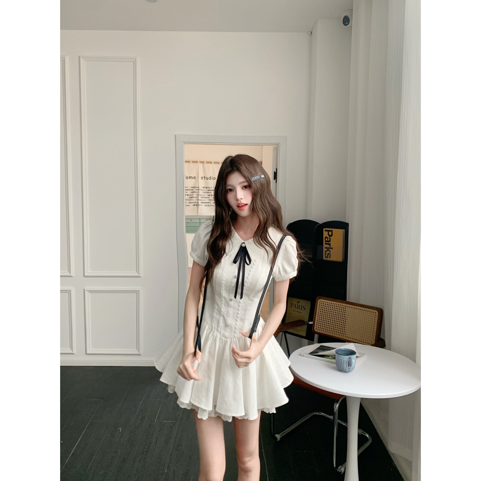 越韩小鱼Musefish 悸动青春短袖版 少女学院风小白裙显瘦连衣裙女