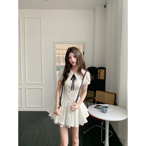 越韩小鱼Musefish 悸动青春短袖版 少女学院风小白裙显瘦连衣裙女