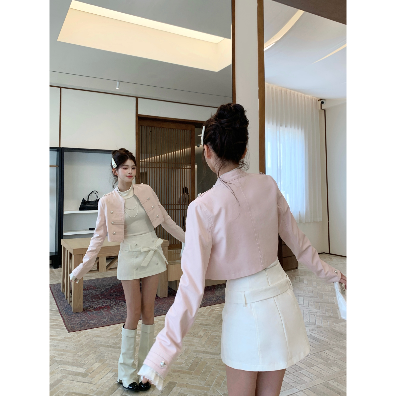 越韩小鱼Musefish 少女骑士 韩版复古千金设计感小夹克蝴蝶结半裙