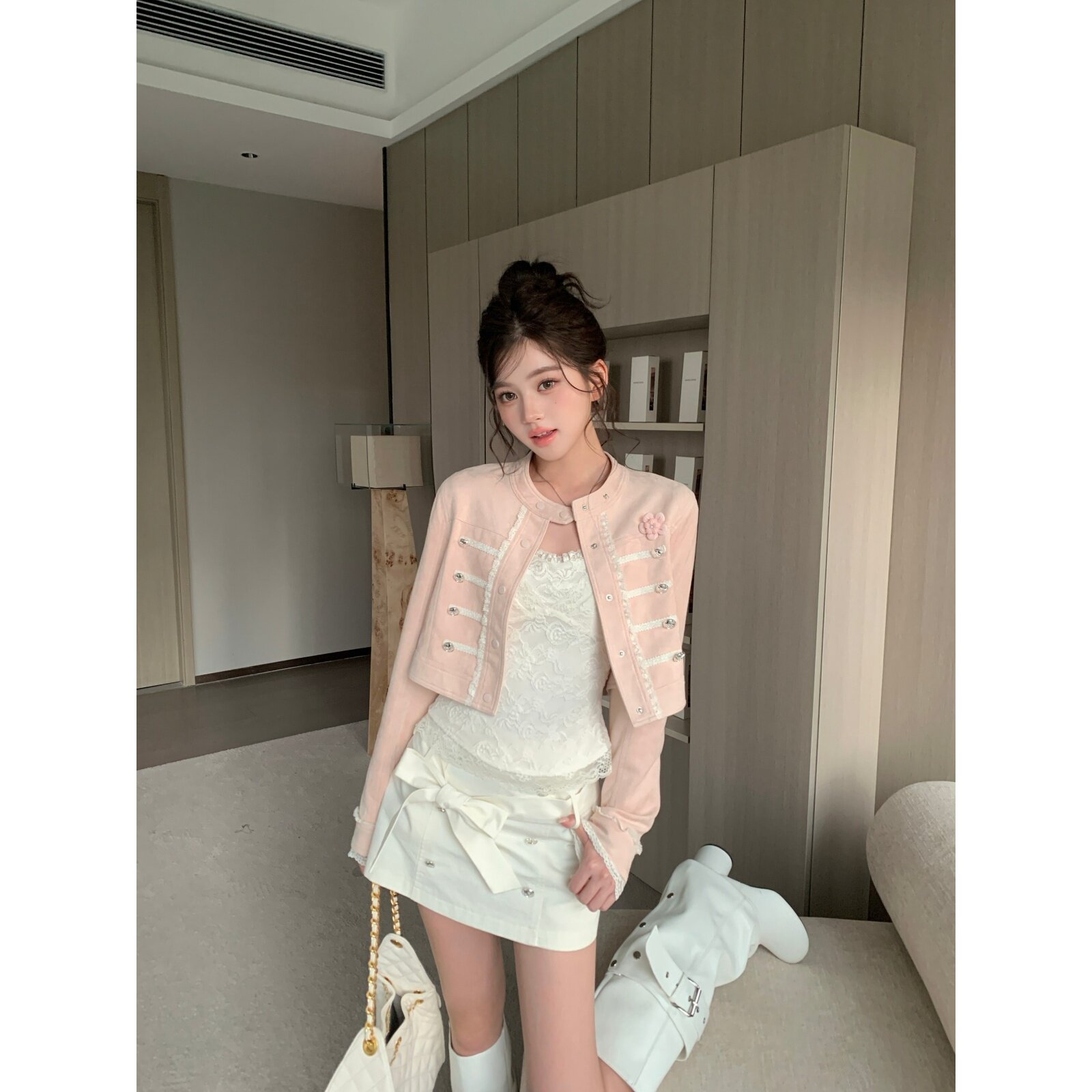 越韩小鱼Musefish 旧日玫瑰 韩系千金小夹克显瘦气质三件套女秋季