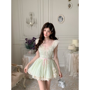 越韩小鱼Musefish 春日踏青 甜美少女蕾丝边连衣裙法式短裙子女夏