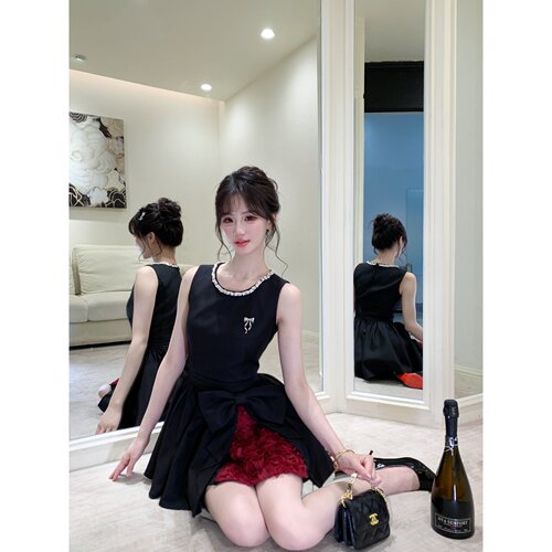 越韩小鱼Musefish 晚宴梦境 千金风礼裙立体花镶钻法式连衣裙女夏