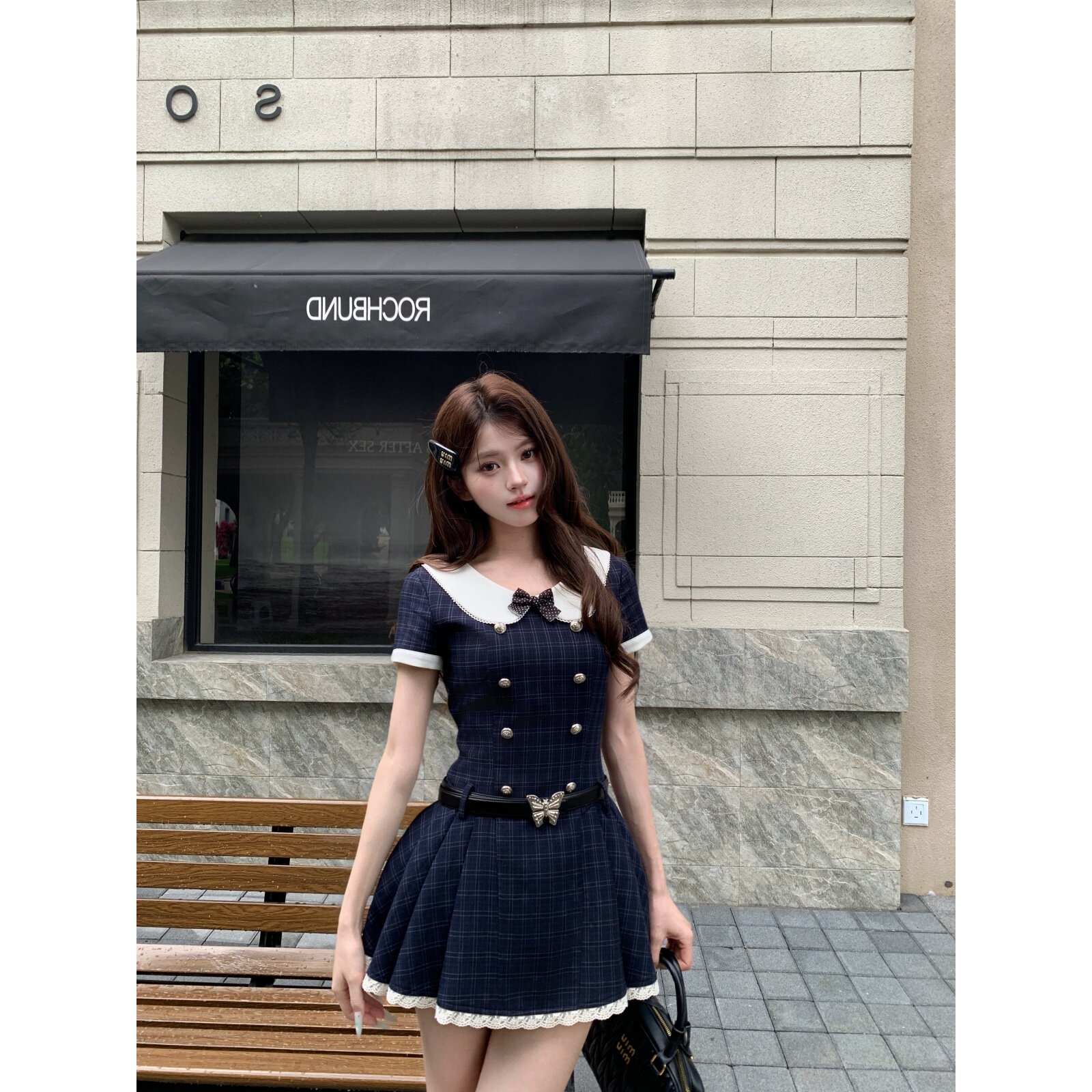 越韩小鱼Musefish 格纹信笺 甜妹少女风格子百褶裙夏季短袖连衣裙