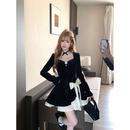 立体花朵裙摆丝绒小黑裙重工千金连衣裙女 法式 越韩小鱼 珍妮日记